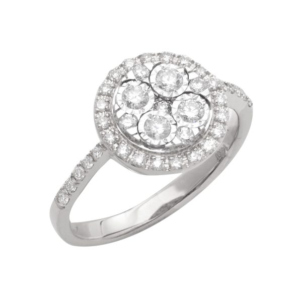 14KW 0.50CTW ILLUSION DIAMOND ROUND CLUSTER RING