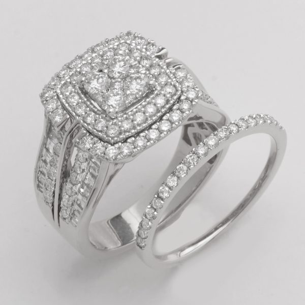 14KW 1.90CTW DIAMOND SQUARE CLUSTER BRIDAL SET