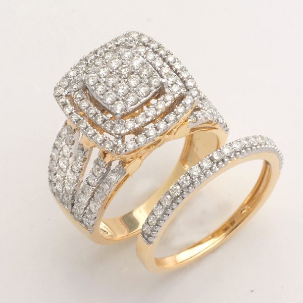 14KY 1.90CTW DIAMOND SQUARE CLUSTER BRIDAL SET