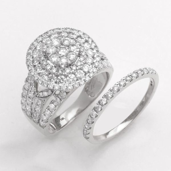 14KW 2.40CTW ROUND CLUSTER DIAMOND BRIDAL SET - 3