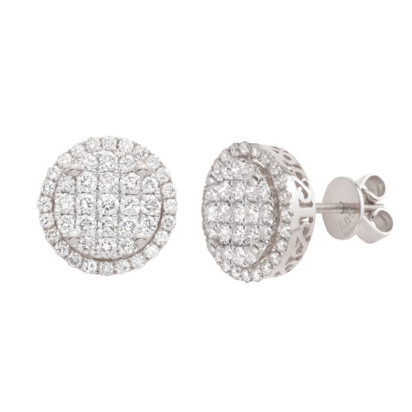 14KW 1.35CTW DIAMOND ROUND 3D CLUSTER EARRINGS -