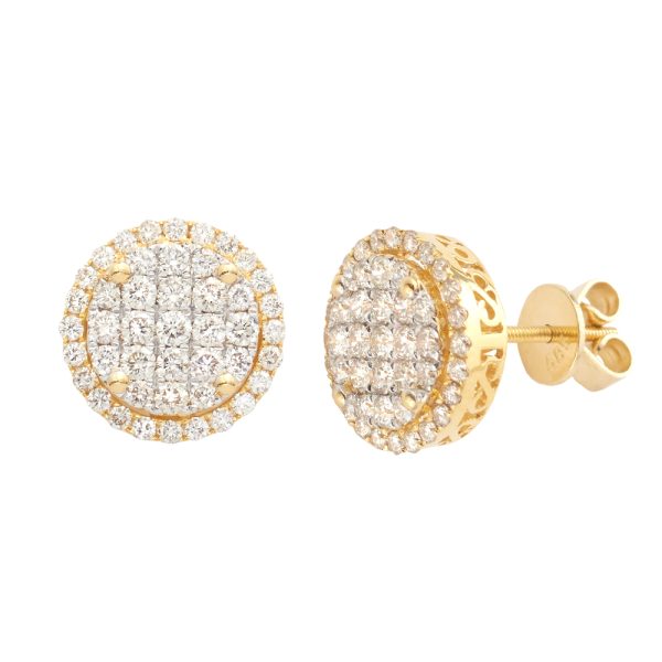 14KY 1.35CTW DIAMOND ROUND 3D CLUSTER EARRINGS -