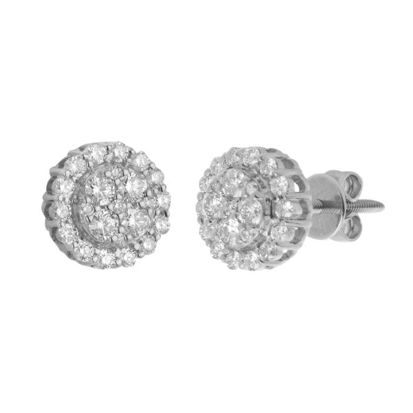 14KW 0.65CTW DIAMOND ROUND CLUSTER EARRING STUDS