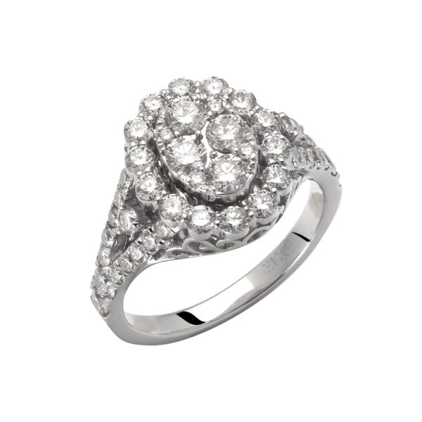 14KW 1.70CTW DIAMOND OVAL CLUSTER RING - SINGLE