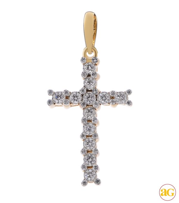 14KY 0.40CTW DIAMOND 12-STONE CROSS PENDANT