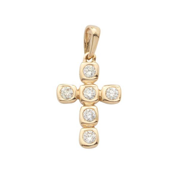 14KY 0.15CTW DIAMOND 6-STONE BEZEL SET CROSS