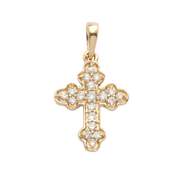 14KY 0.15CTW DIAMOND FLEUR DE LIS CROSS PENDANT