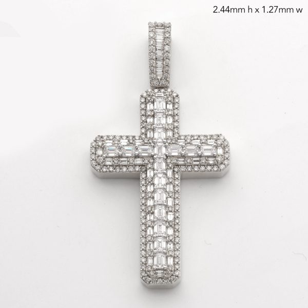 14KW 5.00CTW BAGUETTE DIAMOND CROSS PENDANT - 2