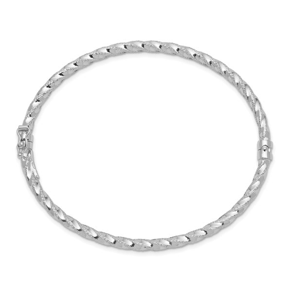 14k WG Polished Textured Hinged Bangle Bracelet - Image 2