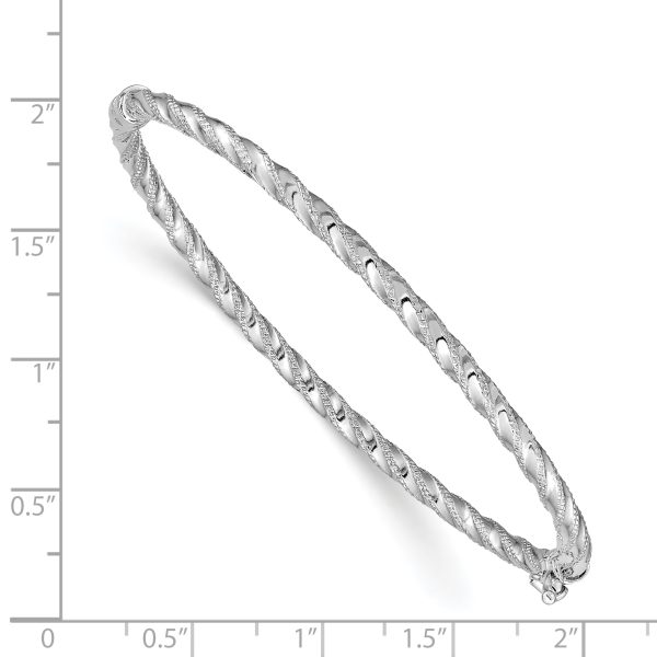 14k WG Polished Textured Hinged Bangle Bracelet - Image 3