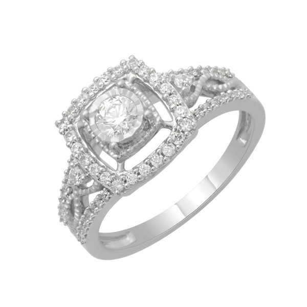 1/2 Carat Round Diamond Engagement Ring in 10K White Gold