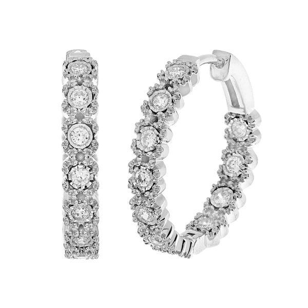 1/2 Carat Round Diamond Inside Out Hoop Earrings in 10K White Gold