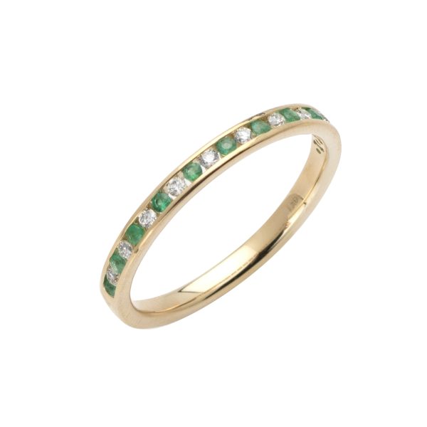 14KY 0.11CTW DIAMOND & EMERALD STACKABLE RING