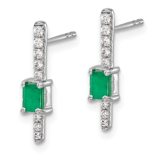 14k White Gold Diamond and Emerald Fancy Earrings - Image 2