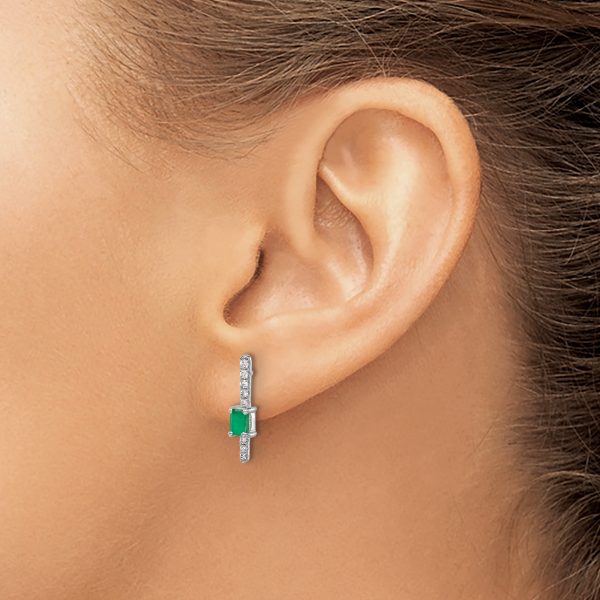 14k White Gold Diamond and Emerald Fancy Earrings - Image 3