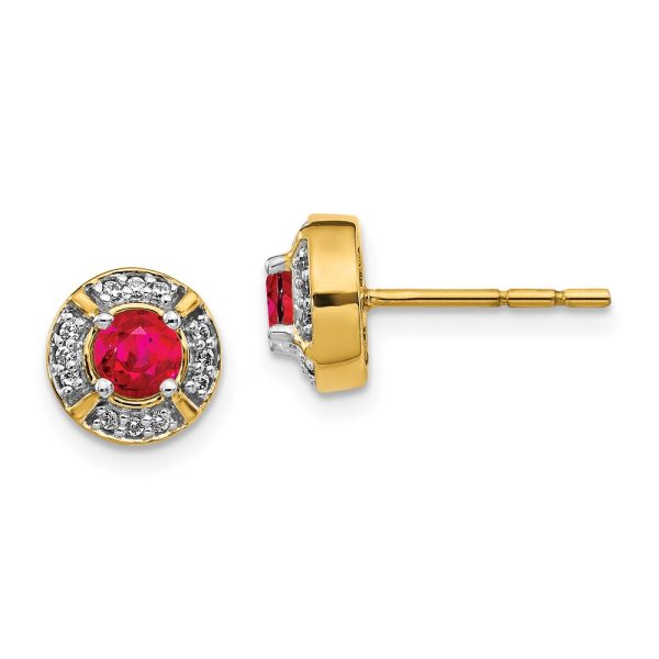 14k Diamond and Ruby Fancy Halo Earrings