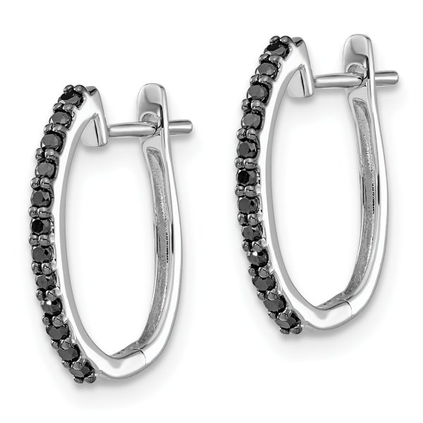 14k White Gold Black Diamond 1.3mm Hinged Hoop Earrings - Image 2