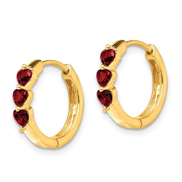 14k Created Ruby Polished Hinged Hoop Earrings - Image 2