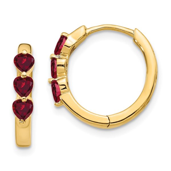 14k Created Ruby Polished Hinged Hoop Earrings