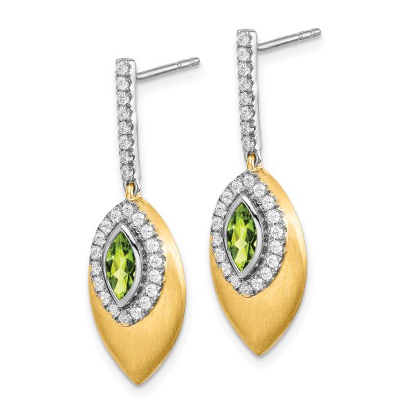 14k Two-tone Peridot and Diamond Dangle Earrings - Image 2