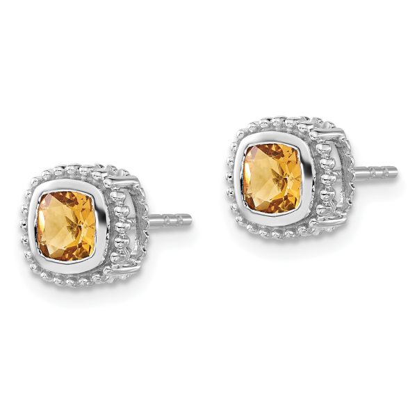 10k White Gold Cushion Citrine Earrings - Image 2