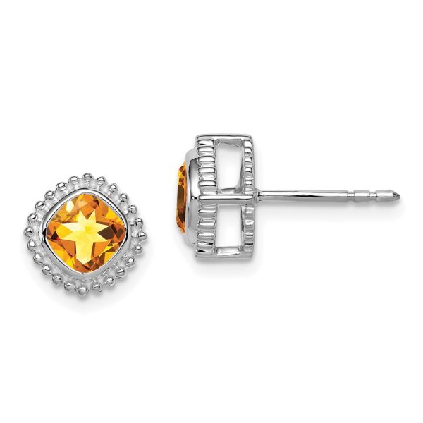 10k White Gold Cushion Citrine Earrings