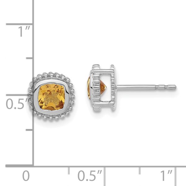 10k White Gold Cushion Citrine Earrings - Image 3