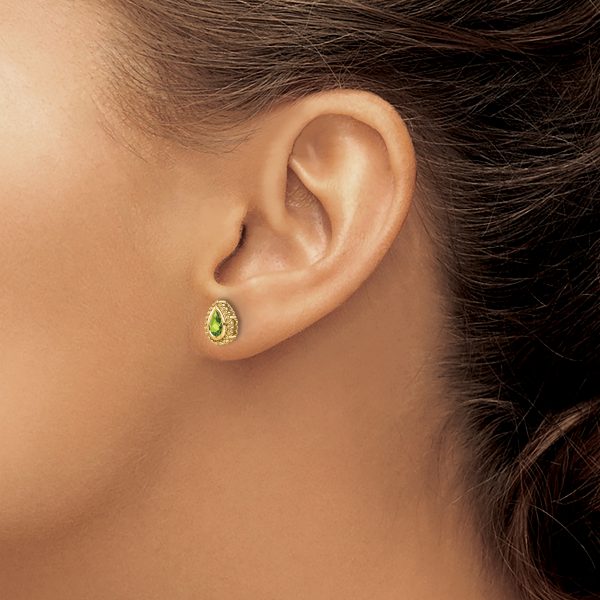 14k Pear Peridot Post Earrings - Image 3