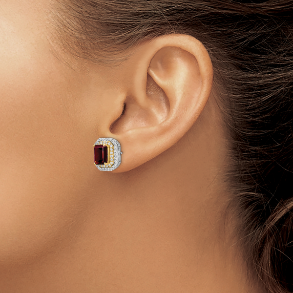 14K Two-Tone Lab Grown VS/SI FGH Dia & Created Ruby Earrings - Image 3