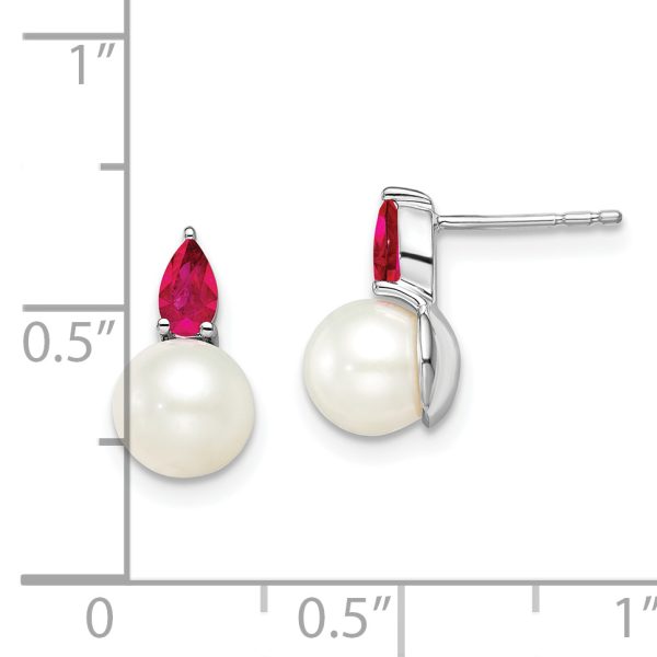 14k White Gold FWC Pearl and Ruby Post Earrings - Image 3