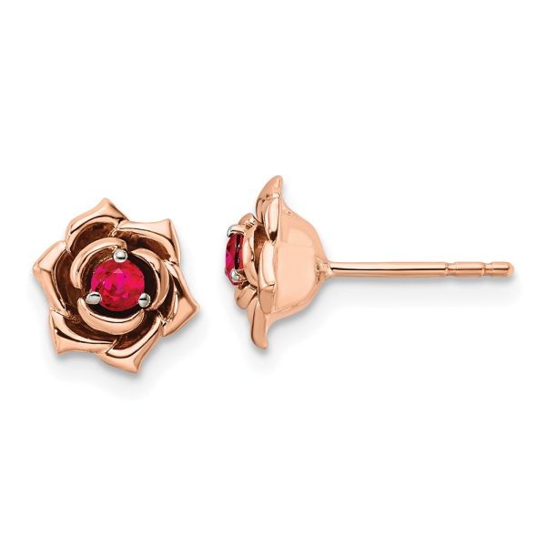 14K Two-tone White & Rose Ruby Flower Post Earrings