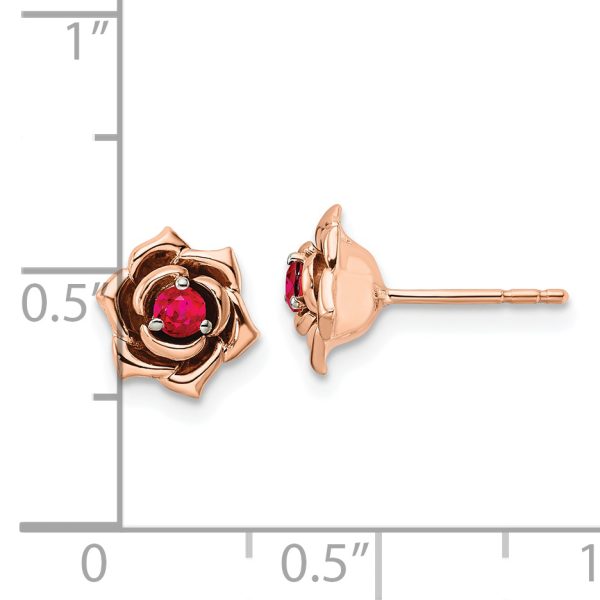 14K Two-tone White & Rose Ruby Flower Post Earrings - Image 3