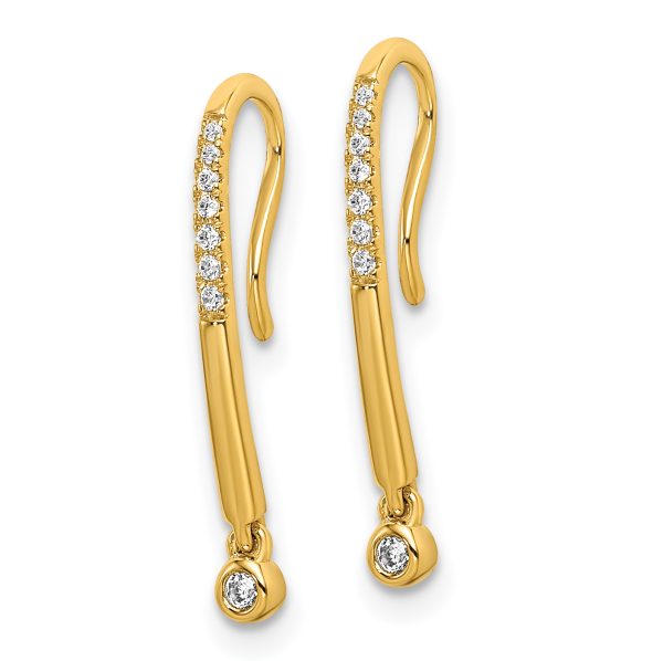 14k Polished Diamond Drop Wire Earrings - Image 2