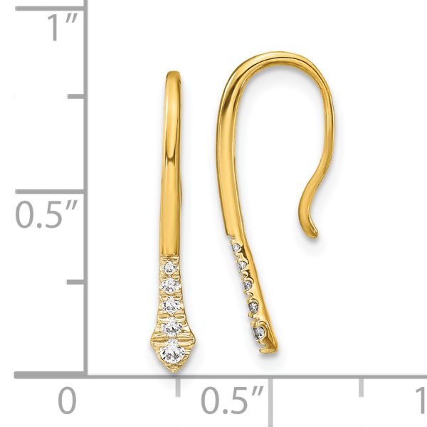 14k Polished Diamond Drop Wire Earrings - Image 3