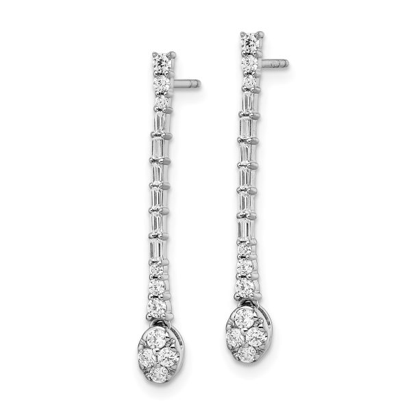 14k White Gold Polished Diamond Drop Post Earrings - Image 2