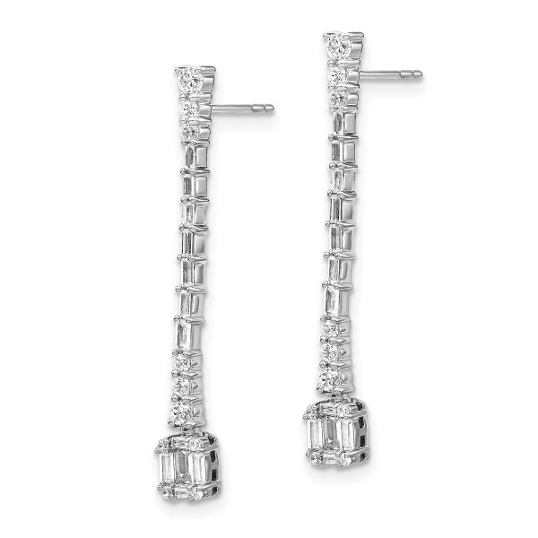 14k White Gold Polished Diamond Drop Post Earrings - Image 2