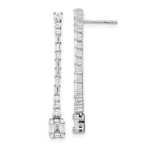 14k White Gold Polished Diamond Drop Post Earrings