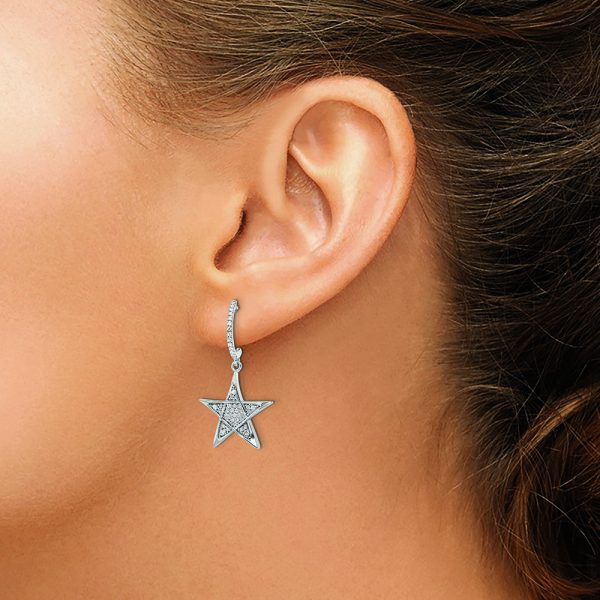 14k White Gold Polished Diamond Star Post Earrings - Image 4