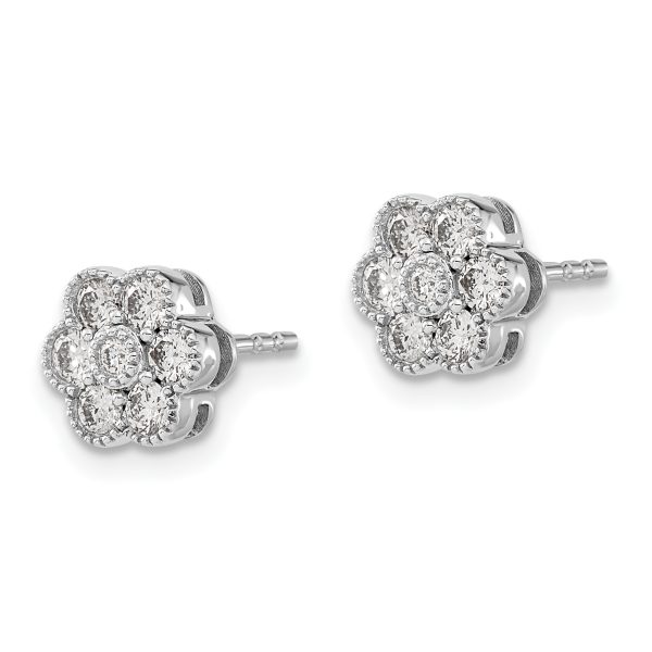 14k White Gold Floral Diamond Post Earrings - Image 2