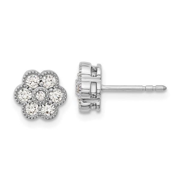 14k White Gold Floral Diamond Post Earrings