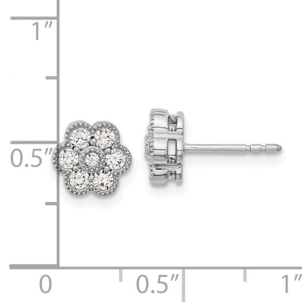 14k White Gold Floral Diamond Post Earrings - Image 3