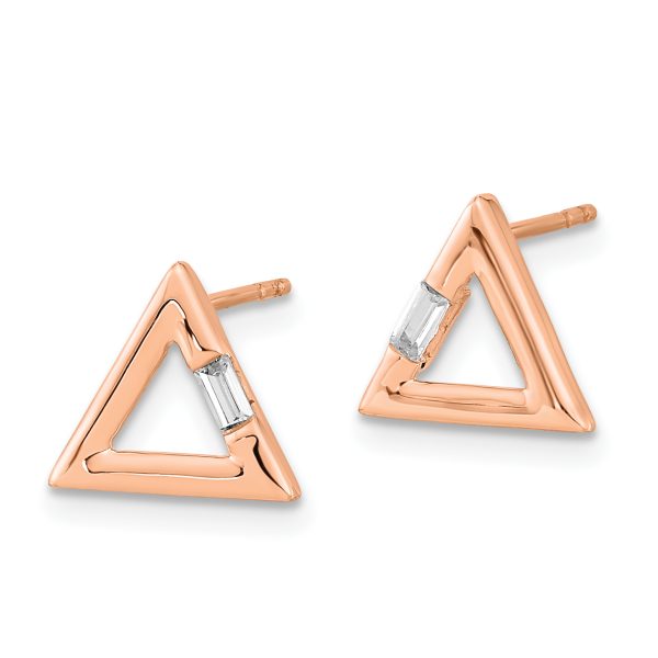 14k Rose Gold Polished Triangle Diamond Post Earrings - Image 2