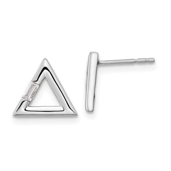 14k White Gold Polished Triangle Diamond Post Earrings