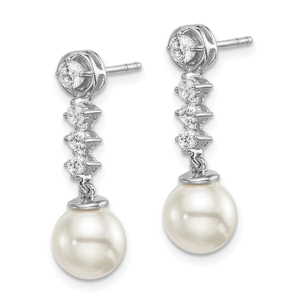 14k White Gold Freshwater Cultured Pearl & Diamond Post Earrings - Image 2