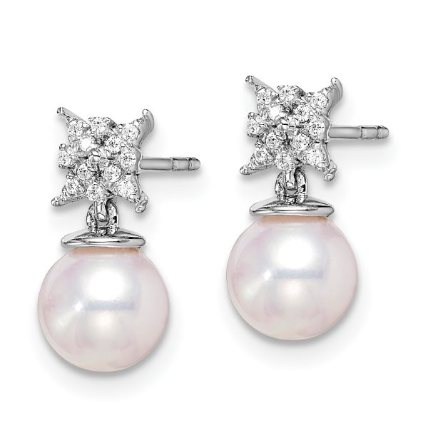 14k White Gold Freshwater Cultured Pearl & Diamond Post Earrings - Image 2