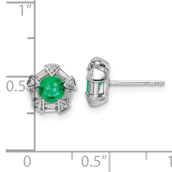 14k White Gold Emerald and Diamond Post Earrings - Image 3