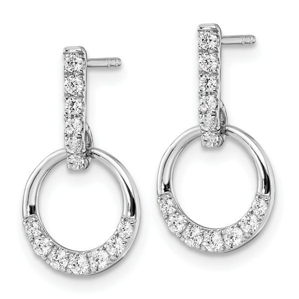 14k White Gold Circle Diamond Dangle Post Earrings - Image 2