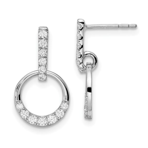 14k White Gold Circle Diamond Dangle Post Earrings