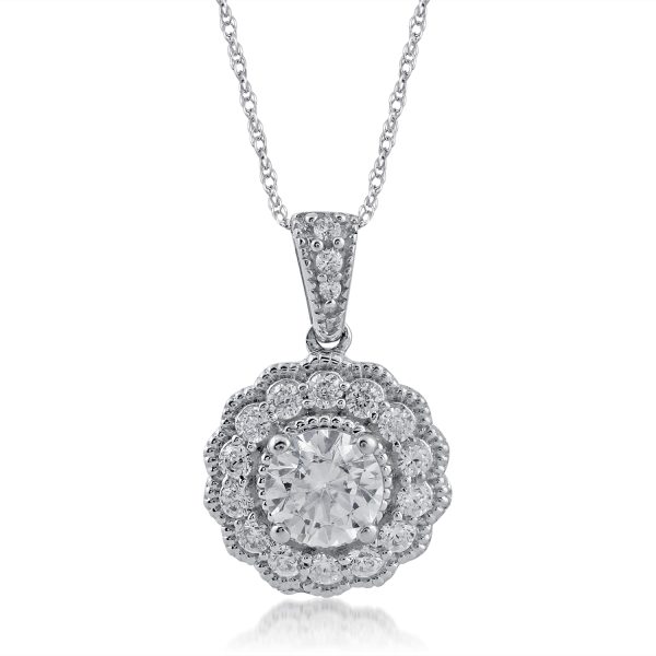 0.75 Carat Cluster Diamond Pendant Necklace in 14k White Gold