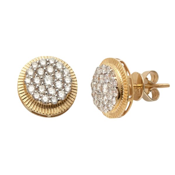 14KY 1.00CTW DIAMOND ROUND CLUSTER EARRINGS WITH